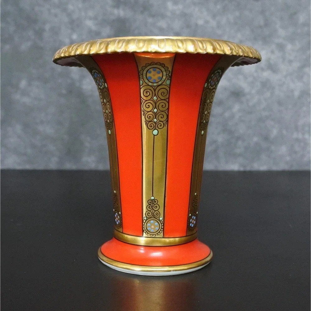 Antique Heinrich Baensch Lettin Germany Art Deco Floral Gilt Vase